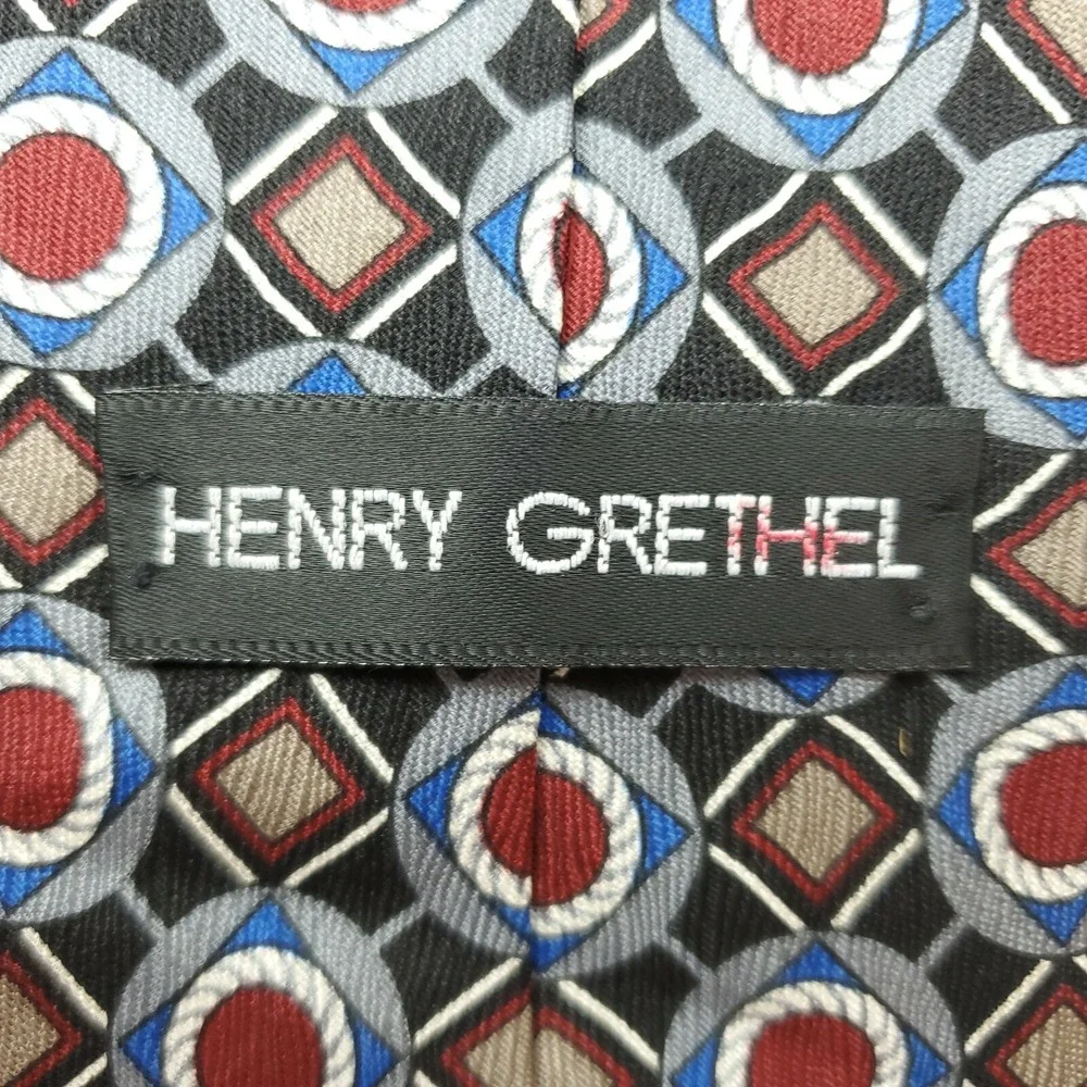 Henry Grethel Black Red‎ Geometric Silk Tie Wide